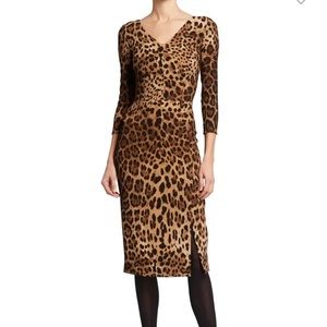New Dolce & Gabbana Leopard-Print Cady Midi Dress, Sold out Size 6 (42)